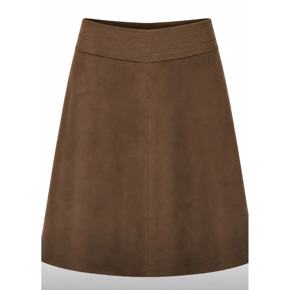 Adrienne Vittadini Brown Faux Suede A-Line‎ Knee Length Skirt Size 6 Lined